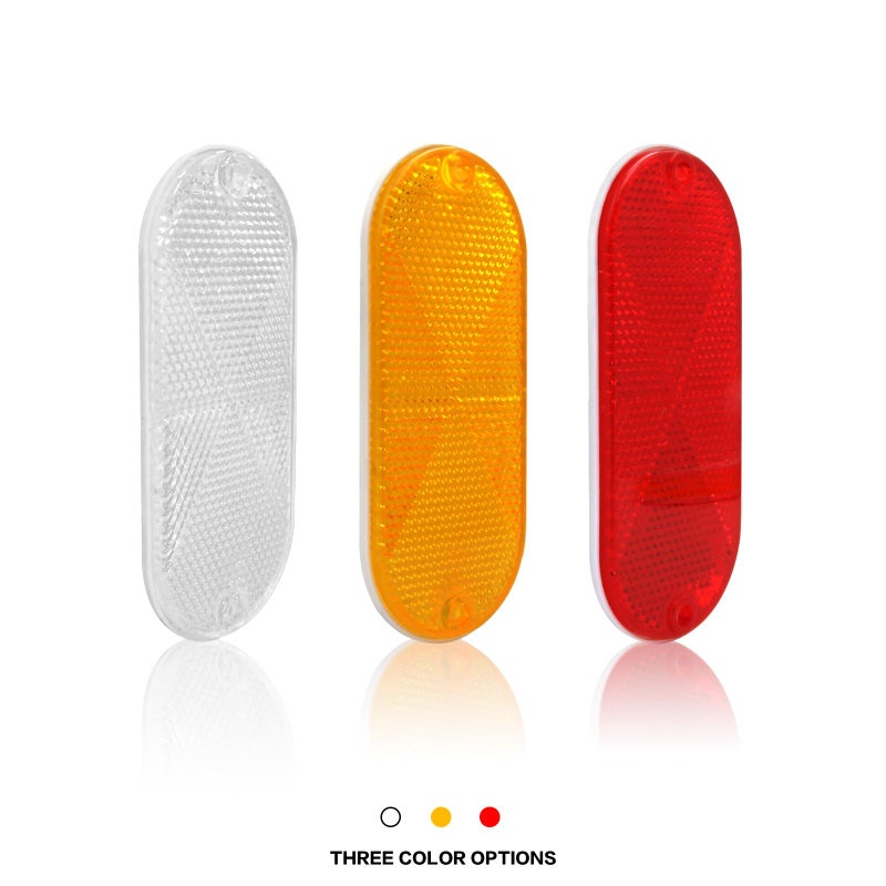 MFC PROã€‘ 2Pcs Plastic Oval Reflectors Red/Yellow/White Self Adhesive Or Drill Mount Quick Mount E4 Certified (Red) - Image 4